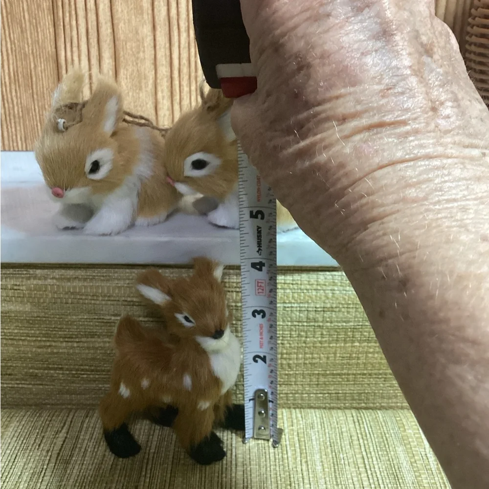 Lot of 3 Faux Fur Adorable Rabbit and Fawn Figurines